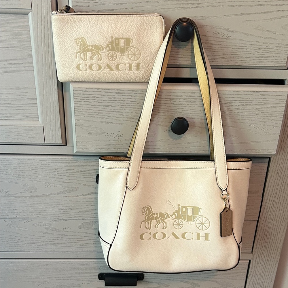 Coach Ivory Tote Bag with Matching Wristlet Wallet